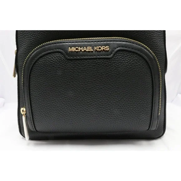 Michael Kors Jaycee Medium Zip Pocket Backpack Leather Black Gold $498